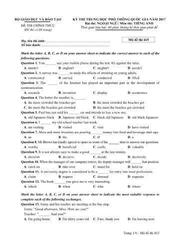 Đề thi THPT Quốc gia môn Tiếng Anh năm 2017 - Mã đề 415