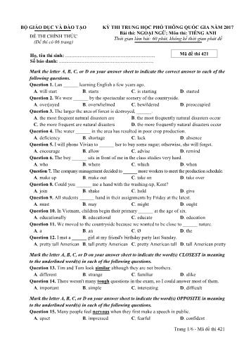 Đề thi THPT Quốc gia môn Tiếng Anh năm 2017 - Mã đề 421