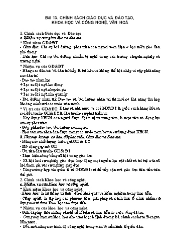 Nội dung ôn tập môn Giáo dục công dân Lớp 11 - Bài 13: Chính sách giáo dục và đào tạo, khoa học và công nghệ, văn hoá - Trường THPT Châu Phú