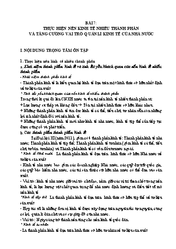 Nội dung ôn tập môn Giáo dục công dân Lớp 11 - Bài 7: Thực hiện nền kinh tế nhiều thành phần và tăng cường vai trò quản lí kinh tế của nhà nước - Trường THPT Châu Phú