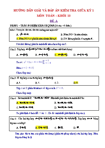 2 Đề kiểm tra giữa học kỳ I môn Toán Lớp 10 (Có đáp án)