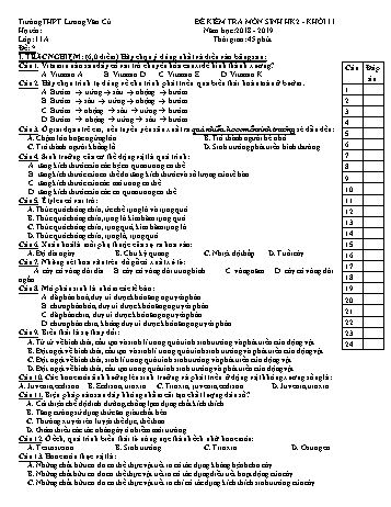 2 Đề kiểm tra học kỳ II môn Sinh học Lớp 11 - Năm học 2018-2019 - Trường THPT Lương Văn Cù (Có đáp án)
