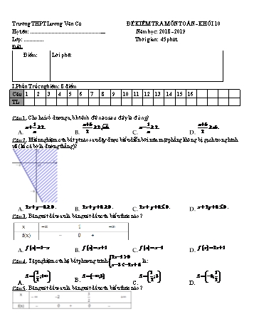 4 Đề kiểm tra 1 tiết Chương IV môn Đại số Lớp 10 - Năm học 2018-2019 - Trường THPT Lương Văn Cù (Có đáp án)