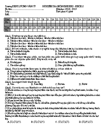 4 Đề kiểm tra 1 tiết học kỳ II môn Sinh học Lớp 12 - Năm học 2018-2019 - Trường THPT Lương Văn Cù (Có đáp án)