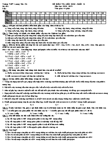 4 Đề kiểm tra 1 tiết lần 1 học kỳ I môn Sinh học Lớp 12 - Năm học 2018-2019 - Trường THPT Lương Văn Cù (Có đáp án)