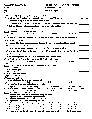 4 Đề kiểm tra 45 phút học kỳ II môn Sinh học Lớp 12 - Năm học 2018-2019 - Trường THPT Lương Văn Cù (Có đáp án)