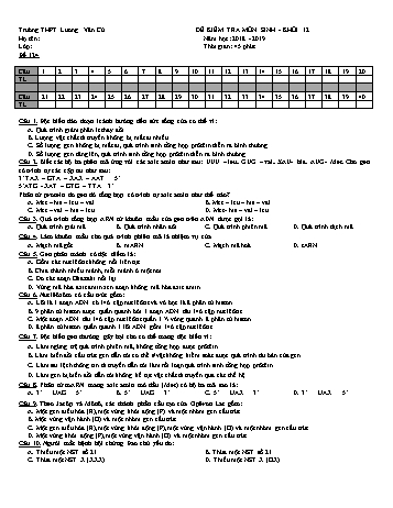 4 Đề kiểm tra 45 phút lần 1 học kỳ I môn Sinh học Lớp 12 - Năm học 2018-2019 - Trường THPT Lương Văn Cù (Có đáp án)