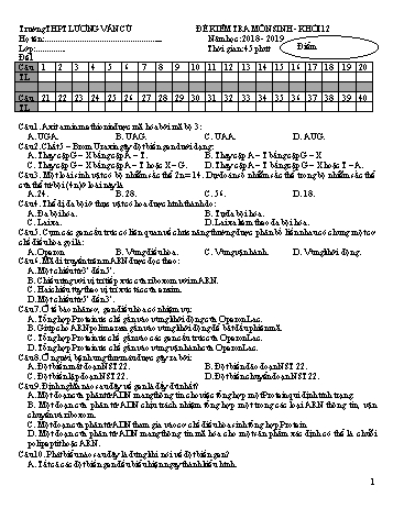 4 Đề kiểm tra 45 phút lần 1 học kỳ II môn Sinh học Lớp 12 - Năm học 2018-2019 - Trường THPT Lương Văn Cù (Có đáp án)