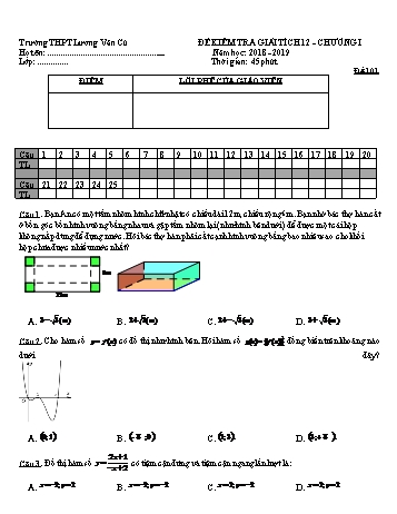 4 Đề kiểm tra Chương I môn Giải tích Lớp 12 - Năm học 2018-2019 - Trường THPT Lương Văn Cù (Có đáp án)