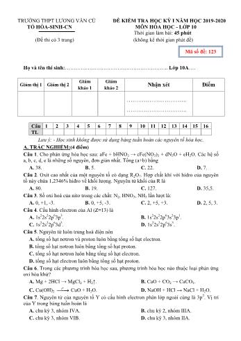 4 Đề kiểm tra học kỳ I môn Hóa học Lớp 10 - Năm học 2019-2020 - Trường THPT Lương Văn Cù