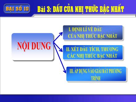 Bài giảng Đại số Lớp 10 - Bài 3: Dấu của nhị thức bậc nhất - Trường THCS & THPT Mỹ Hòa Hưng