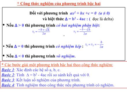 Bài giảng Đại số Lớp 9 - Chương IV - Bài 4: Công thức nghiệm của phương trình bậc hai - Trường THCS & THPT Mỹ Hòa Hưng