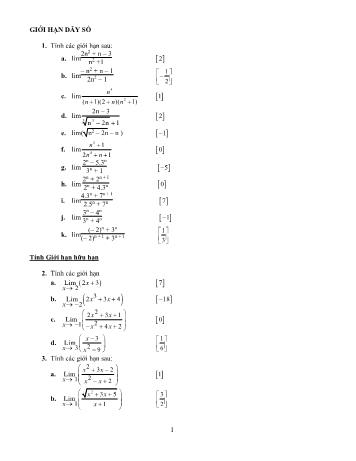 Bài tập Đại số Lớp 11 - Giới hạn dãy số