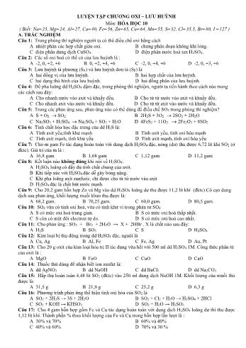 Bài tập Hóa học Lớp 10 - Chương: Oxi - Lưu huỳnh