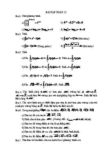 Bài tập ôn tập môn Toán Lớp 12