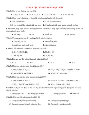 Bài tập trắc nghiệm luyện tập Lưu huỳnh và hợp chất