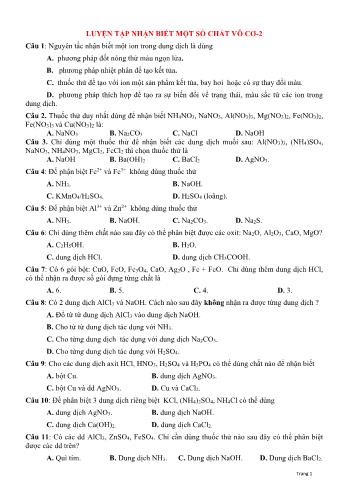 Bài tập trắc nghiệm luyện tập nhận biết một số chất vô cơ