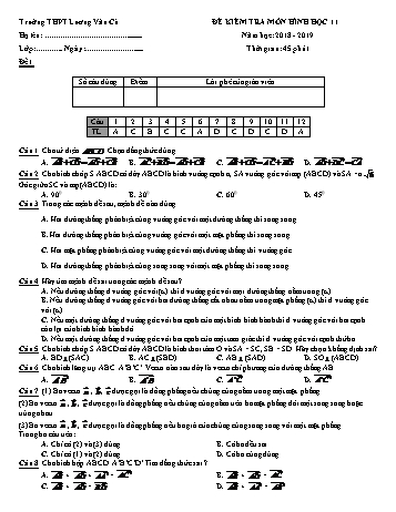 Bộ đề kiểm tra 1 tiết Chương III môn Hình học Lớp 11 - Năm học 2018-2019 - Trường THPT Lương Văn Cù