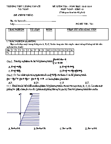 Bộ đề kiểm tra 1 tiết Chương IV môn Đại số Lớp 10 - Năm học 2018-2019 - Trường THPT Lương Văn Cù (Có đáp án)