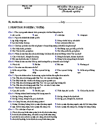 Bộ đề kiểm tra 1 tiết học kỳ I môn Địa lí Lớp 10 - Trường THPT Lương Văn Cù (Có đáp án)