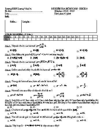 Bộ đề kiểm tra 1 tiết lần 1 môn Đại số Lớp 10 - Năm học 2018-2019 - Trường THPT Lương Văn Cù