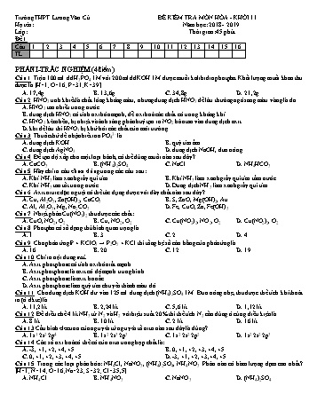 Bộ đề kiểm tra 1 tiết lần 2 học kỳ I môn Hóa học Lớp 11 - Năm học 2018-2019 - Trường THPT Lương Văn Cù (Có đáp án)