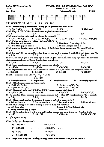 Bộ đề kiểm tra 1 tiết lần 2 học kỳ II môn Hóa học Lớp 11 - Năm học 2018-2019 - Trường THPT Lương Văn Cù (Có đáp án)