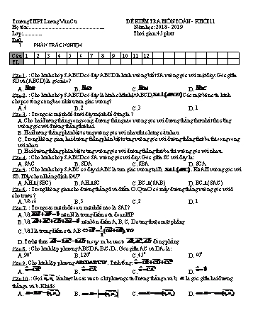 Bộ đề kiểm tra 1 tiết lần 4 môn Hình học Lớp 11 - Năm học 2018-2019 - Trường THPT Lương Văn Cù