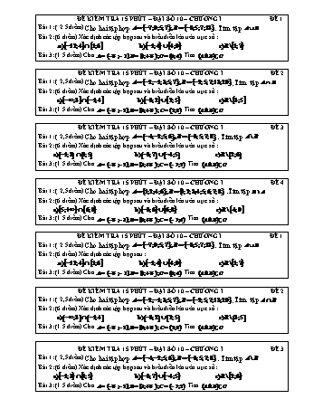 Bộ đề kiểm tra 15 phút Chương I môn Đại số Lớp 10 - Năm học 2018-2019