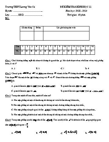 Bộ đề kiểm tra Chương II môn Hình học Lớp 11 - Năm học 2018-2019 - Trường THPT Lương Văn Cù (Có đáp án)