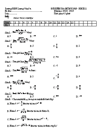 Bộ đề kiểm tra Chương IV môn Giải tích Lớp 11 - Năm học 2018-2019 - Trường THPT Lương Văn Cù