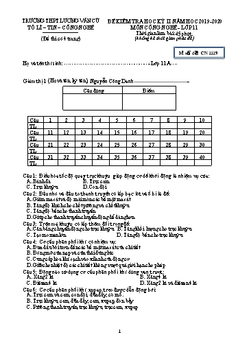 Bộ đề kiểm tra học kỳ II môn Công nghệ Lớp 11 - Năm học 2019-2020 - Trường THPT Lương Văn Cù