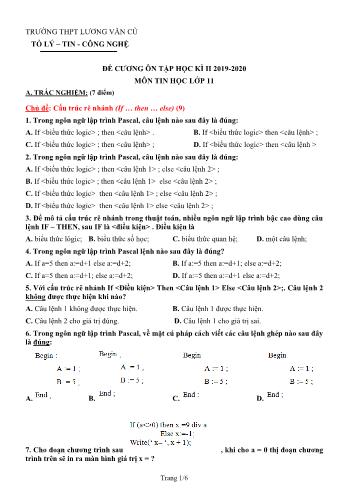 Đề cương ôn tập học kỳ II môn Tin học Lớp 11 - Năm học 2019-2020 - Trường THPT Lương Văn Cù