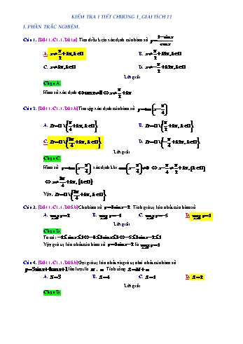 Đề kiểm tra 1 tiết Chương I môn Giải tích Lớp 11 - Năm học 2018-2019 (Có đáp án)