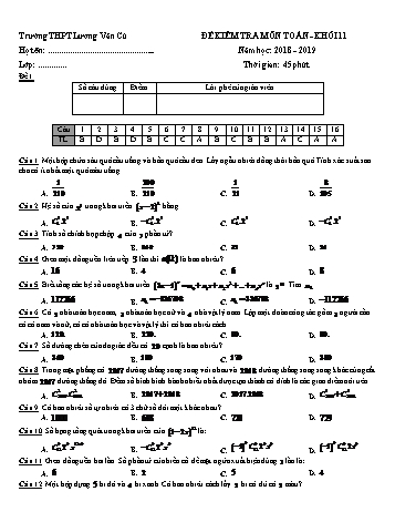 Đề kiểm tra 1 tiết Chương II môn Đại số Lớp 11 - Đề 1 - Năm học 2018-2019 - Trường THPT Lương Văn Cù