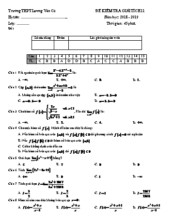 Đề kiểm tra 1 tiết Chương III môn Đại số Lớp 11 - Đề 1 - Năm học 2018-2019 - Trường THPT Lương Văn Cù