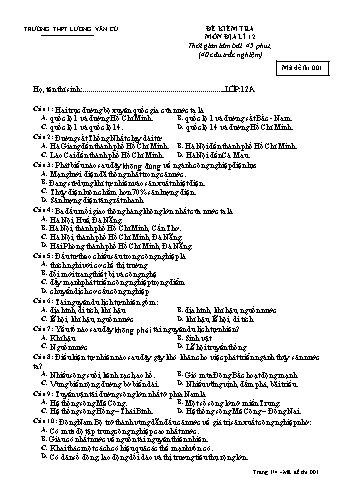 Đề kiểm tra 1 tiết học kỳ II môn Địa lí Lớp 12 - Mã đề 001 - Trường THPT Lương Văn Cù