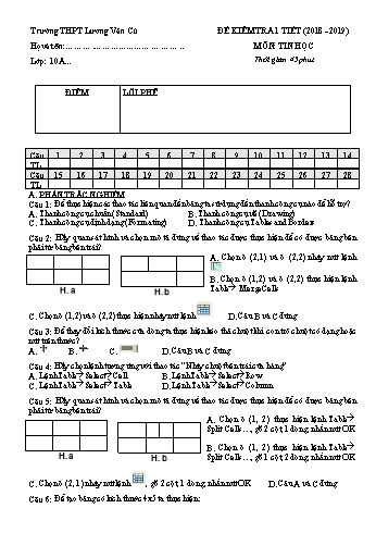 Đề kiểm tra 1 tiết lần 2 học kỳ II môn Tin học Lớp 10 - Năm học 2018-2019 - Huỳnh Thiện Phước Trường THPT Lương Văn Cù