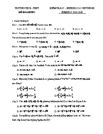 Đề kiểm tra 15 phút Chương III môn Hình học Lớp 12 - Năm học 2019-2020 - Trường THCS & THPT Mỹ Hòa Hưng