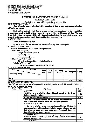 Đề kiểm tra bài văn viết số 1, 2, 3 môn Ngữ văn Lớp 11 - Năm học 2018-2019 - Huỳnh Thiện Phước (Có đáp án)