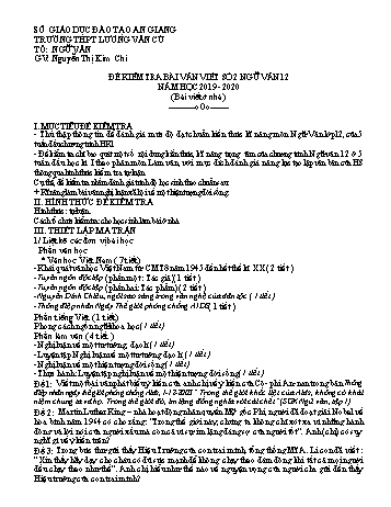 Đề kiểm tra bài văn viết số 2 môn Ngữ văn Lớp 12 - Năm học 2019-2020 - Nguyễn Thị Kim Chi (Có đáp án)