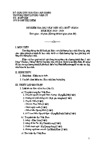 Đề kiểm tra bài viết số 1, 2, 3 môn Ngữ văn Lớp 10 - Năm học 2019-2020 - Trường THPT Lương Văn Cù (Có đáp án)