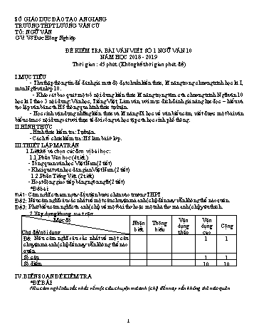 Đề kiểm tra bài viết số 1 môn Ngữ văn Lớp 10 - Năm học 2018-2019 - Võ Đức Hồng Nghiệp (Có đáp án và thang điểm)