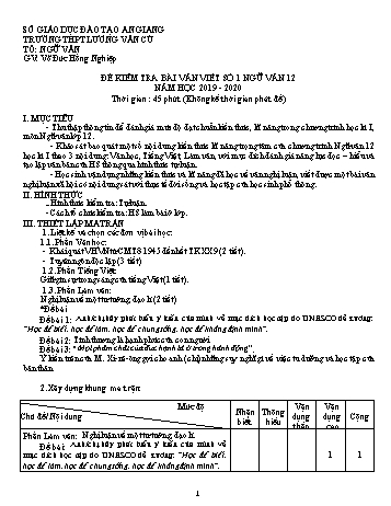 Đề kiểm tra bài viết số 1 môn Ngữ văn Lớp 12 - Năm học 2019-2020 - Võ Đức Hồng Nghiệp (Có đáp án và thang điểm)