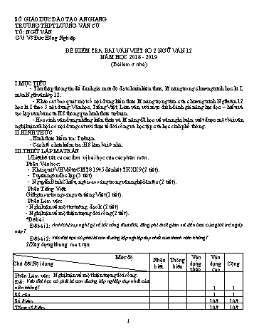 Đề kiểm tra bài viết số 2 môn Ngữ văn Lớp 12 - Năm học 2018-2019 - Võ Đức Hồng Nghiệp (Có đáp án và thang điểm)