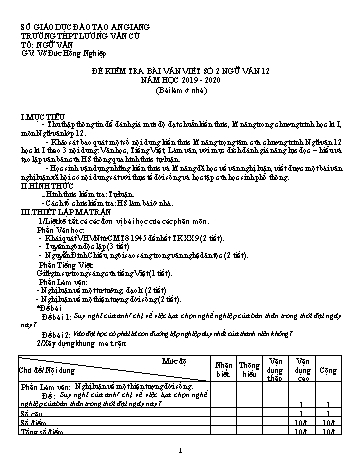 Đề kiểm tra bài viết số 2 môn Ngữ văn Lớp 12 - Năm học 2019-2020 - Võ Đức Hồng Nghiệp (Có đáp án và thang điểm)