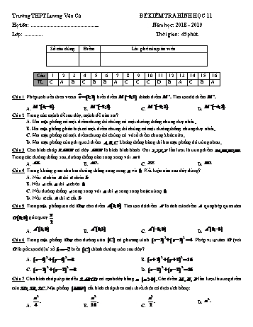 Đề kiểm tra Chương II môn Hình học Lớp 11 - Năm học 2018-2019 - Trường THPT Lương Văn Cù