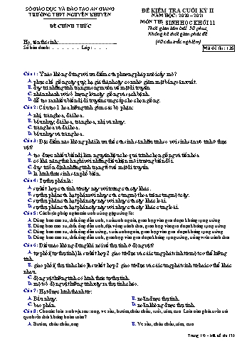 Đề kiểm tra cuối học kỳ II môn Sinh học Lớp 11 - Mã đề 135 - Năm học 2020-2021 - Trường THPT Nguyễn Khuyến