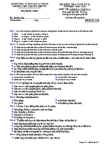Đề kiểm tra cuối học kỳ II môn Sinh học Lớp 11 - Mã đề 213 - Năm học 2020-2021 - Trường THPT Nguyễn Khuyến