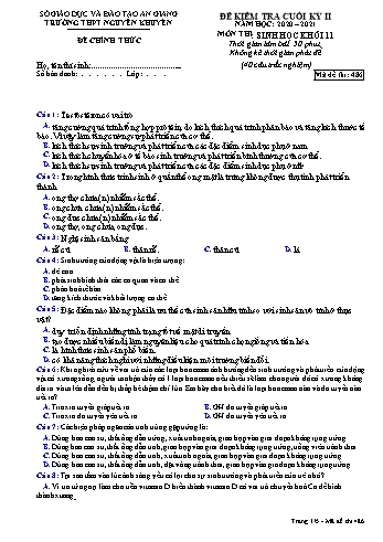 Đề kiểm tra cuối học kỳ II môn Sinh học Lớp 11 - Mã đề 486 - Năm học 2020-2021 - Trường THPT Nguyễn Khuyến